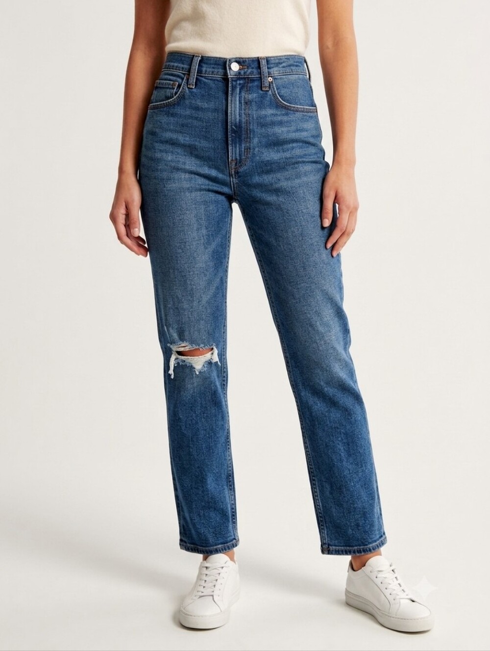 Abercrombie Curve Love Ankle Straight Jeans 25 Med Wash Distressed NWT